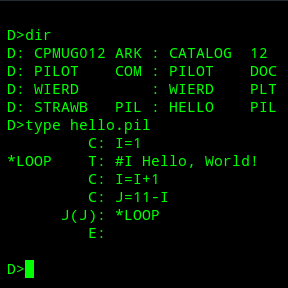 The Pilot Programming Language on CP/M